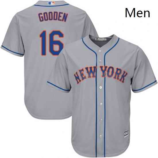 Mens Majestic New York Mets 16 Dwight Gooden Replica Grey Road Cool Base MLB Jersey